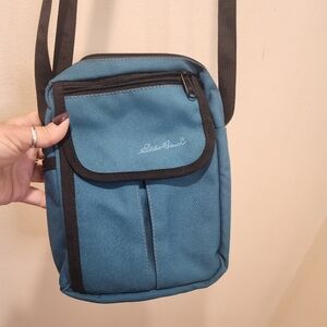 Eddie Bauer Compact Blue Crossbody Bag with Black Strap